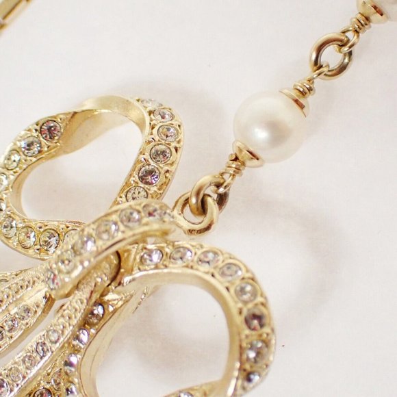 CHANEL CC Rhinestone Imitation Pearl Ribbon Chain Necklace 13C White GHW 20RJ332 - Picture 6 of 13